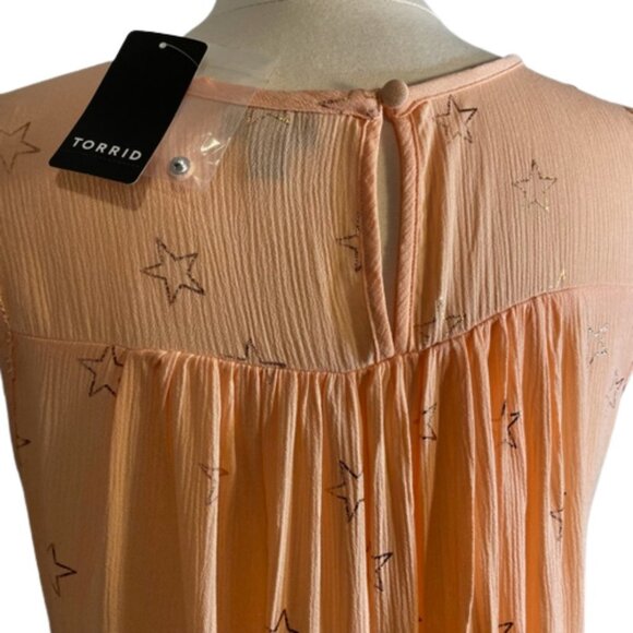 NWT Torrid Peach Stars Gauze Smocked Tank Size 0X - Picture 5 of 8